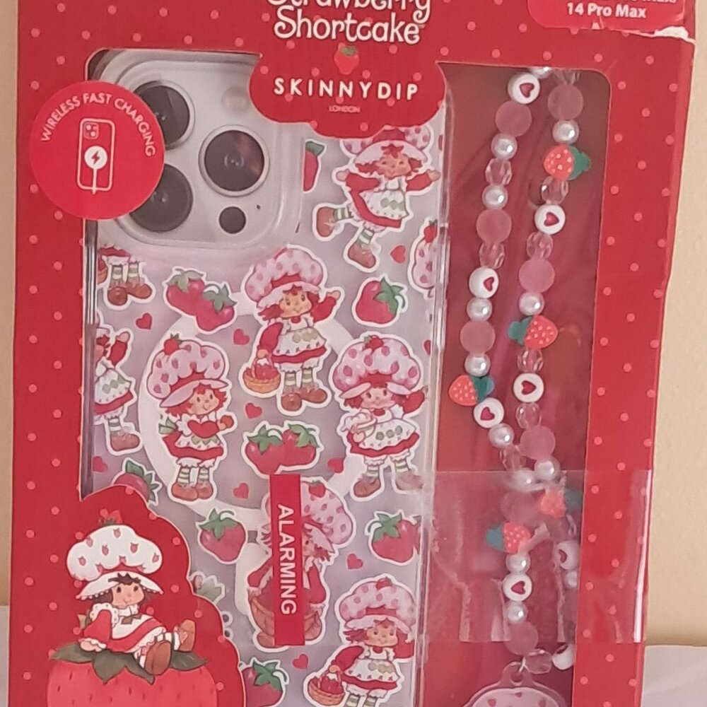 Strawberry shortcake phone case and beaded phone strap.BNWT BOX